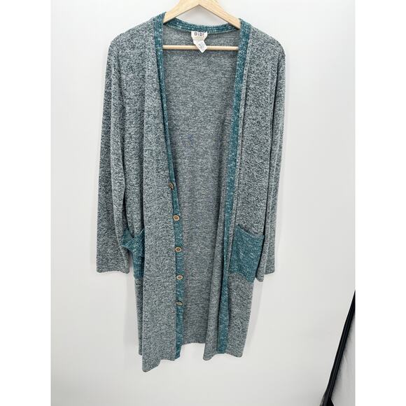 Bibi Cardigan Women XL Blue Faux Button Open Front Long Sweater Rayon Blend - Picture 1 of 6